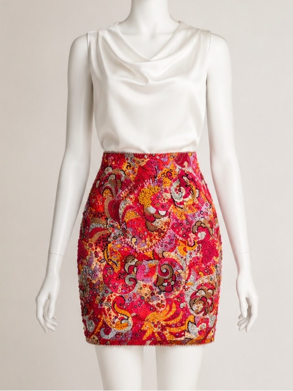 Vintage Christyne Forti Fully Beaded Silk Y2K Skirt – Size 10